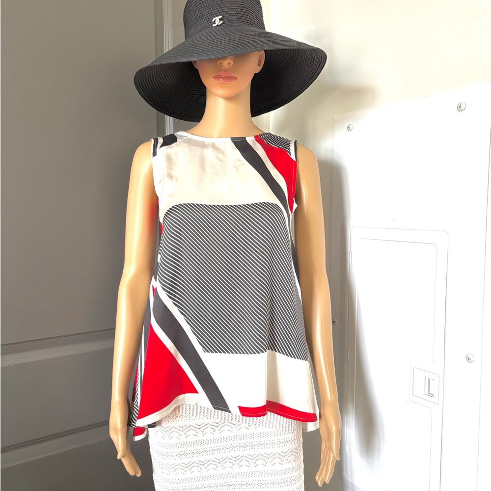 Kaos Red and Black Striped women top blouse viscose size XS new with tag